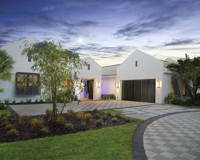 black garage door with white exterior