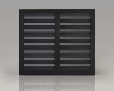 black louvered garage door in wood by clopay