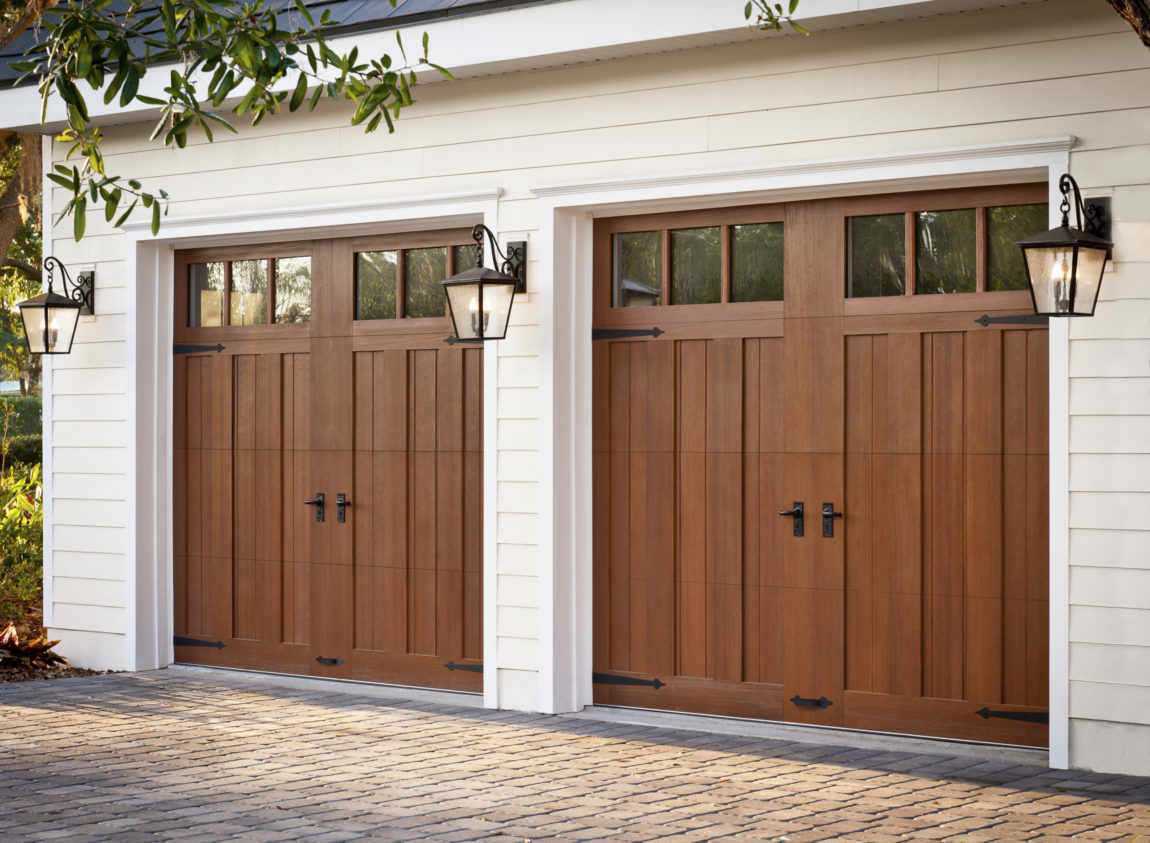 clopay canyon ridge 5 layer faux wood garage door with windows