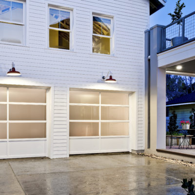 modern farmhouse glass and metal garage doors
