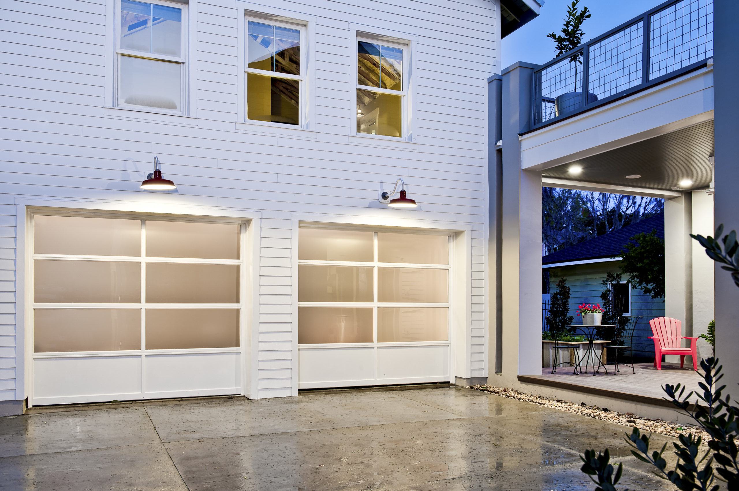 modern farmhouse glass and metal garage doors