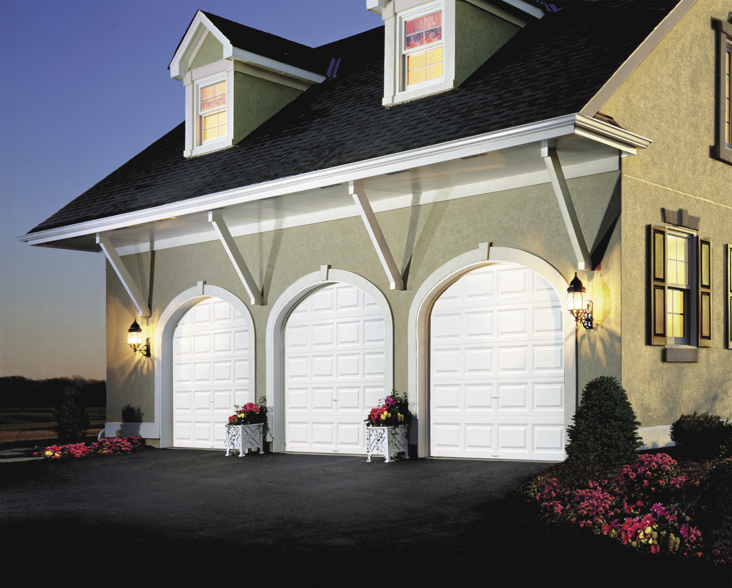 solid white round top garage doors by clopay