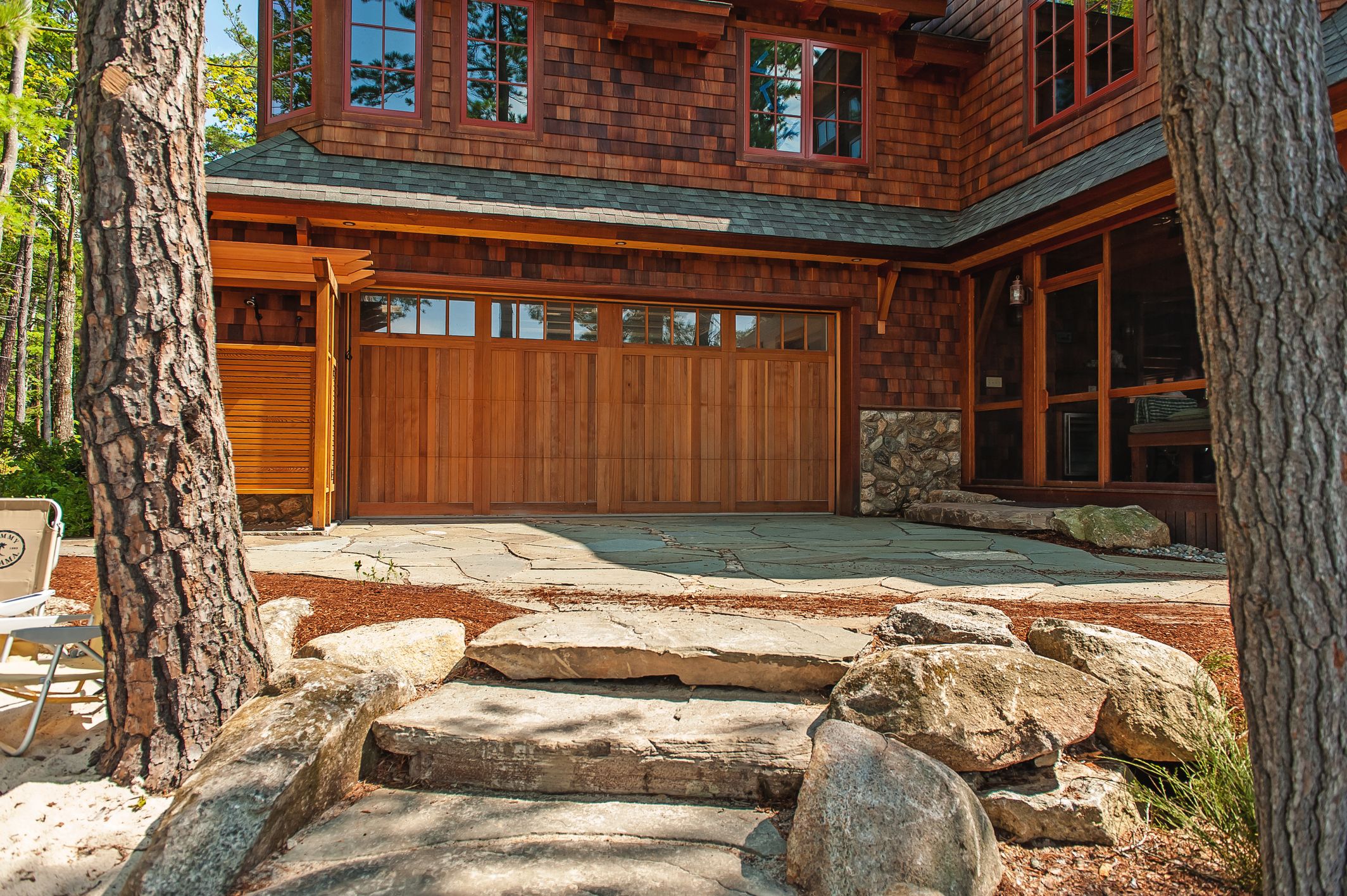 cedar wood overlay carriage style garage doors by chi ohd