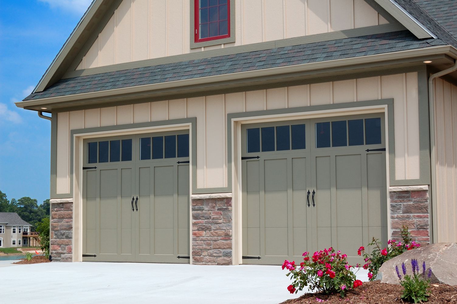 grey green one car carriage style garage doors by chi ohd