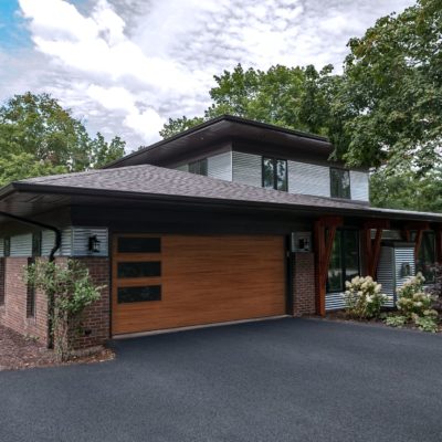 modern wood look flush panel garage door with windows by chi ohd