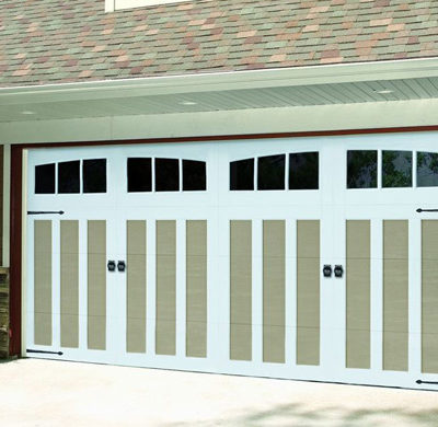 tan and white two tone garage door by amarr