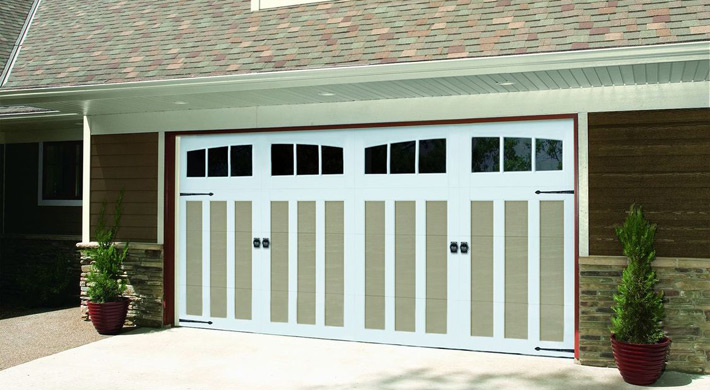 tan and white two tone garage door by amarr