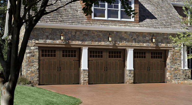 wood like short panel steel garage door by amarr