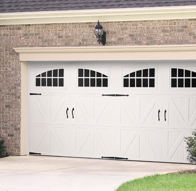 all white steel wood grain garage door by amarr