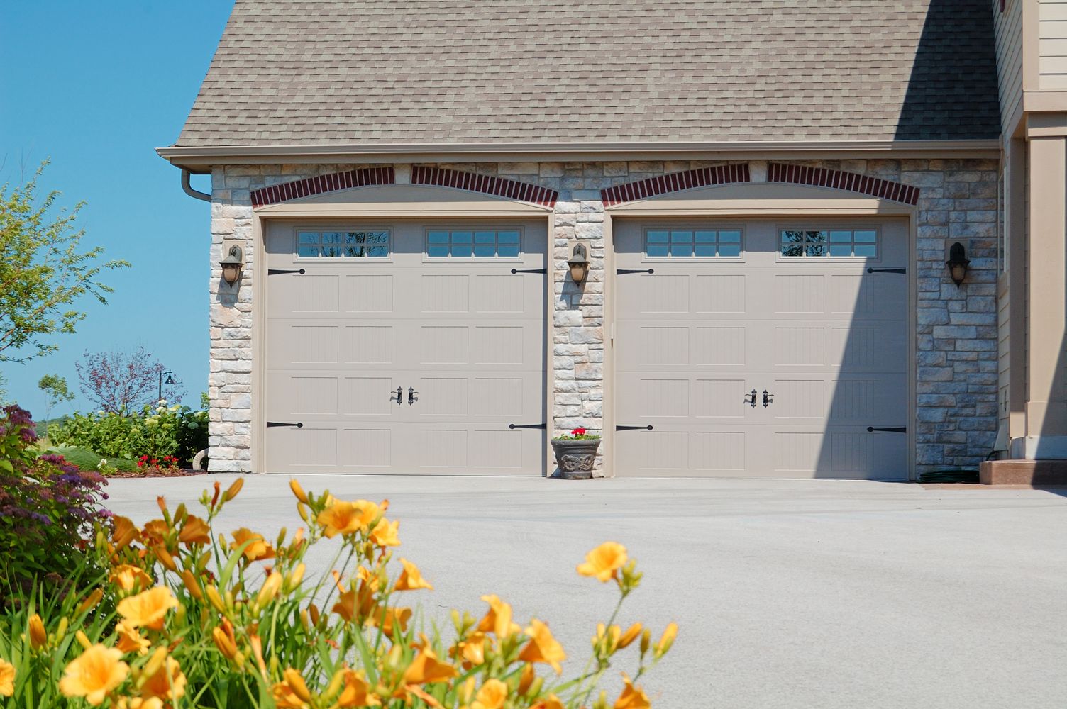 stamped carriage house garage door short panel with hardware by chi overhead