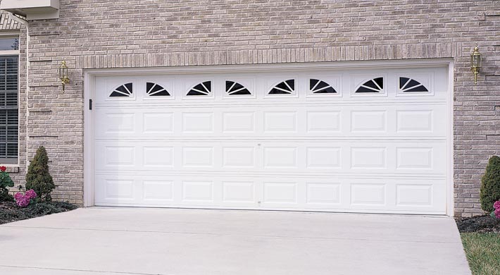 white steel two car garage door by amarr