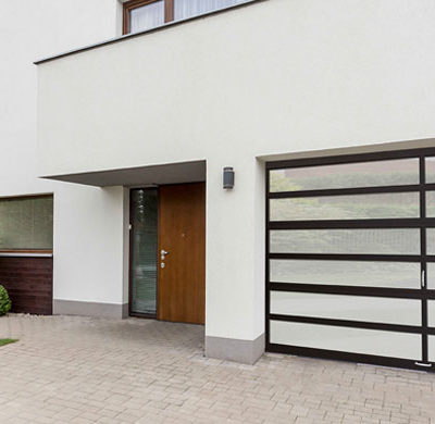 modern glass and aluminum garage door by amarr