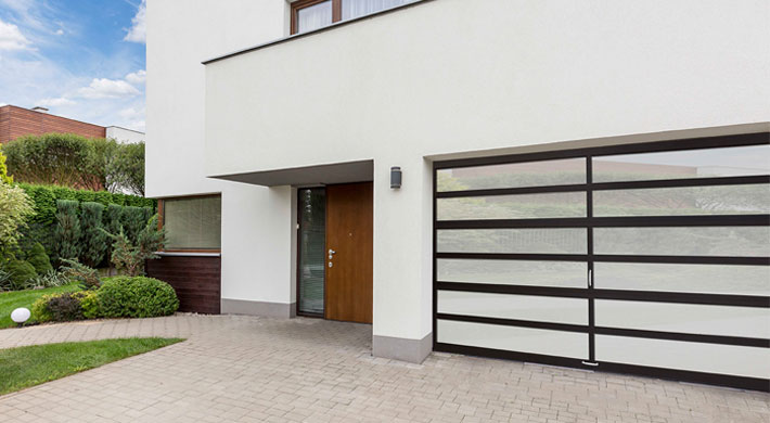 modern glass and aluminum garage door by amarr