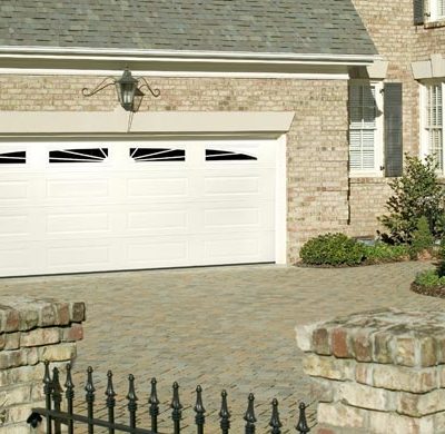 steel two car garage door with eyebrow windows by amarr