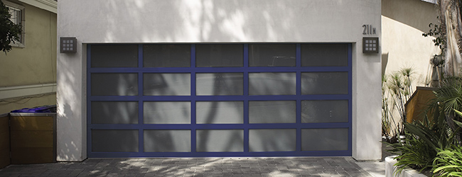 aluminum garage door - blue frame