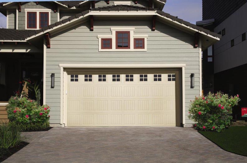 beautiful overhead durafirm collection vinyl garage door with windows in the top panel