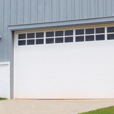 flush wood white garage door with windows