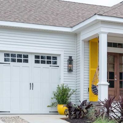 white carriage house garage door