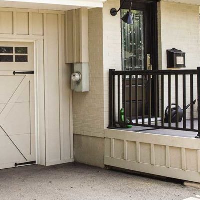 mid century modern cream garage door with windows