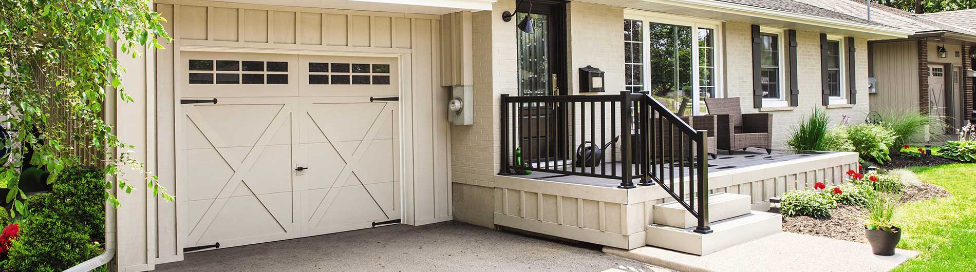 mid century modern cream garage door with windows