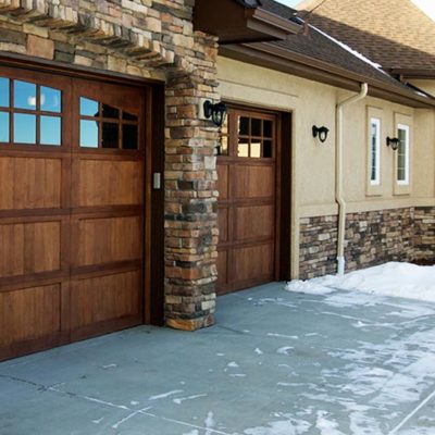 two-tone wooden garage doors