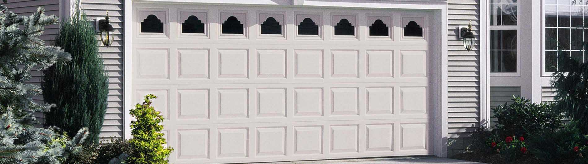 wayne dalton white vinyl garage door with decorative windows