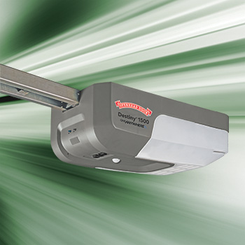 Photo of overhead garage door Destiny 1500 ceiling mount garage door opener on green background.