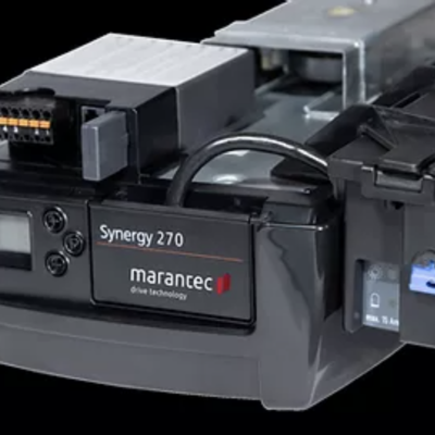 Photo of marantec synergy 270 garage door system with battery backup.