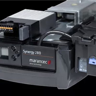 Photo of marantec synergy 280 garage door opener with backup battery.