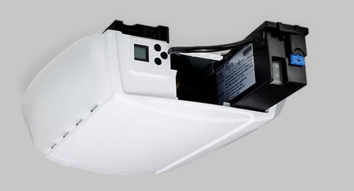 Photo of marantec synergy 380 garage door opener system with battery backup.