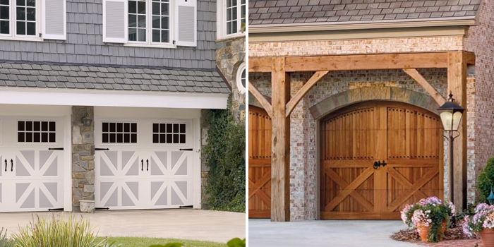 Side-by-side photo of Amarr Classica and Amarr by Design garage doors.