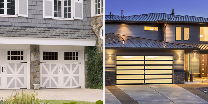 Photo of Amarr Classica garage doors and Amarr Horizon garage door.
