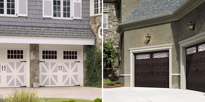 Side-by-side photos of Amarr Classica and Amarr Oak Summit garage doors