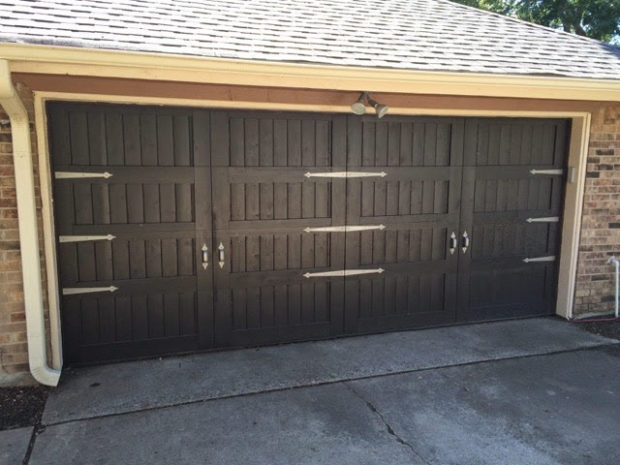 Custom bead board wood garage door painted black