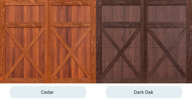 cedar and dark oak steel garage doors