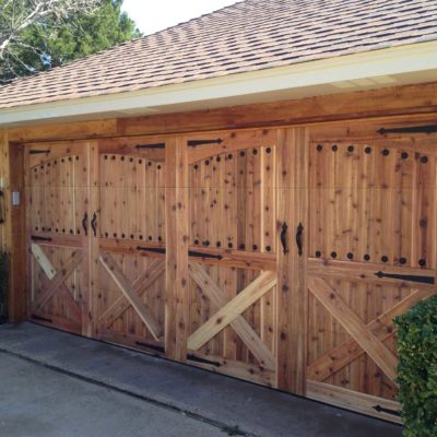 16x7 cedar garage door with decorative hardware