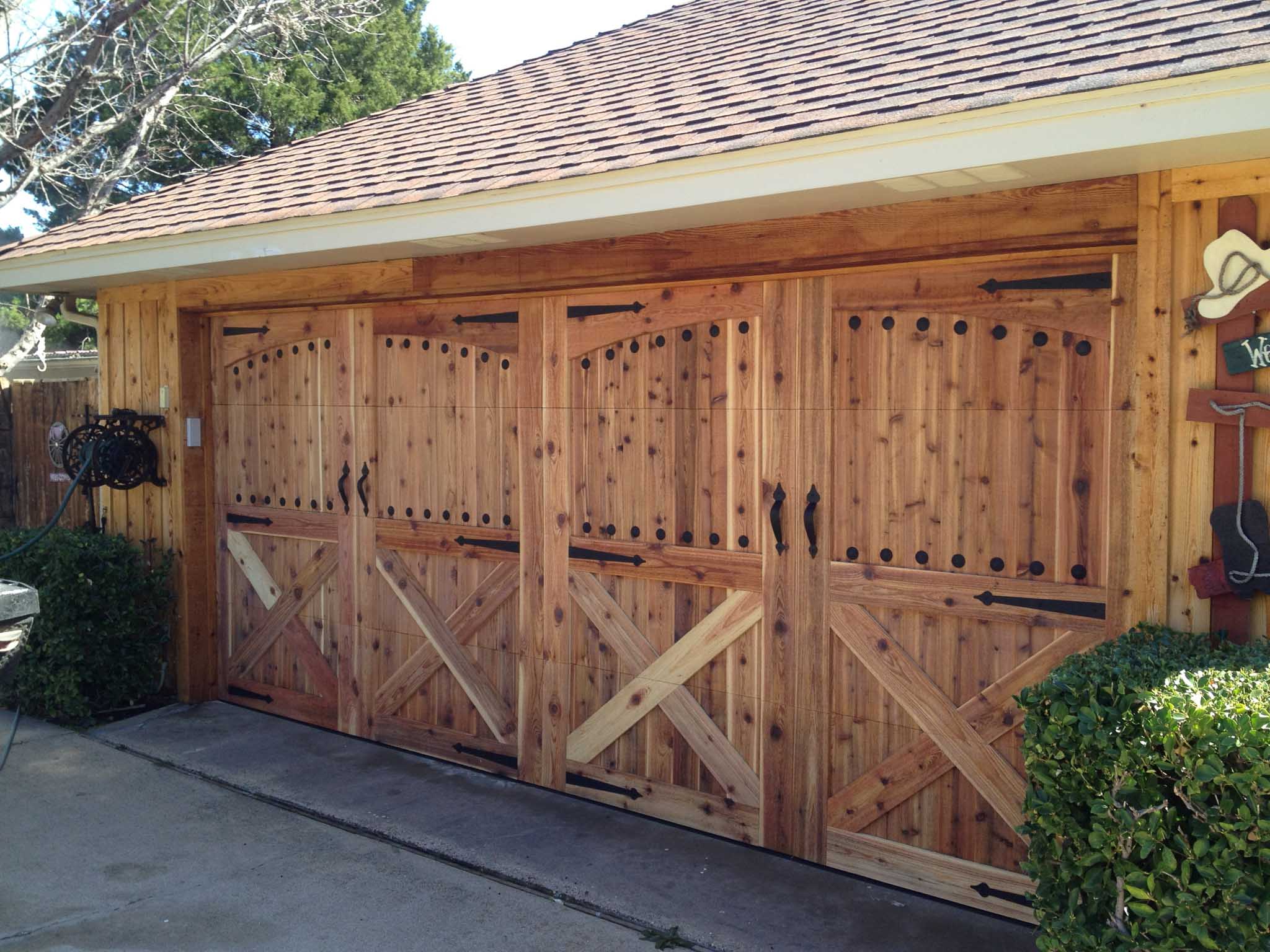 16x7 cedar garage door with decorative hardware