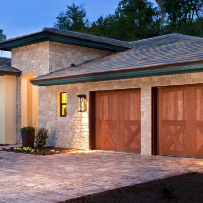 8x7 carriage house wood garage doors with x bottom panels