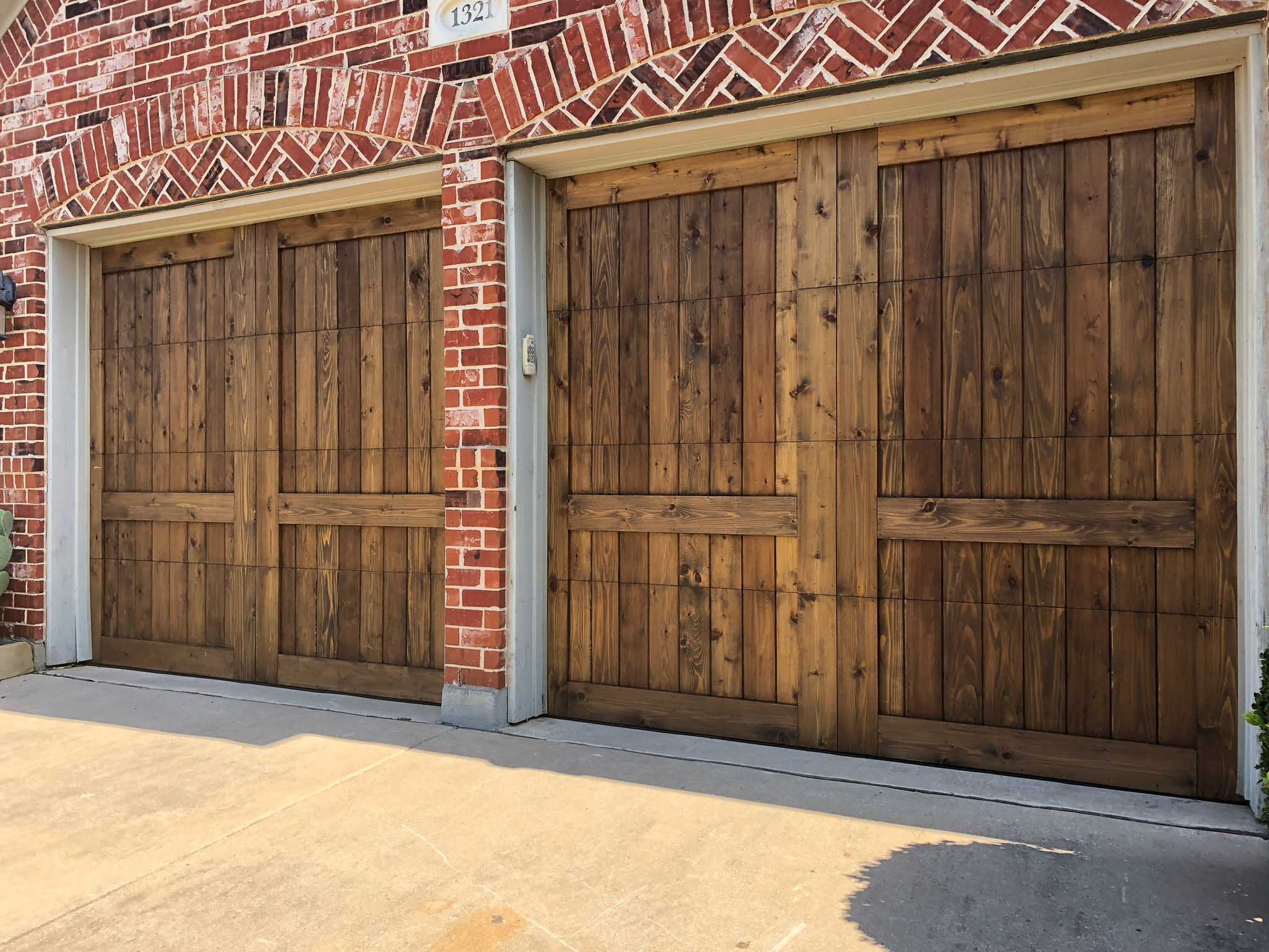 8x7 cedar garage doors stained brown