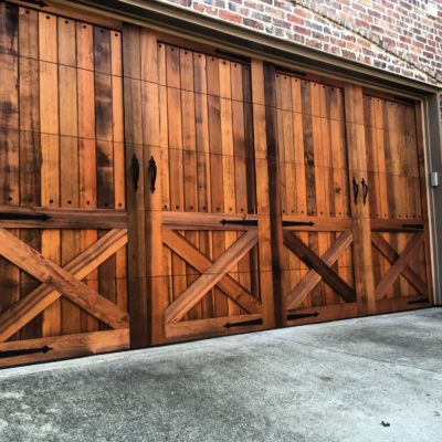 Clear Heart Cedar garage Door, Flat Top, Decorative Hardware