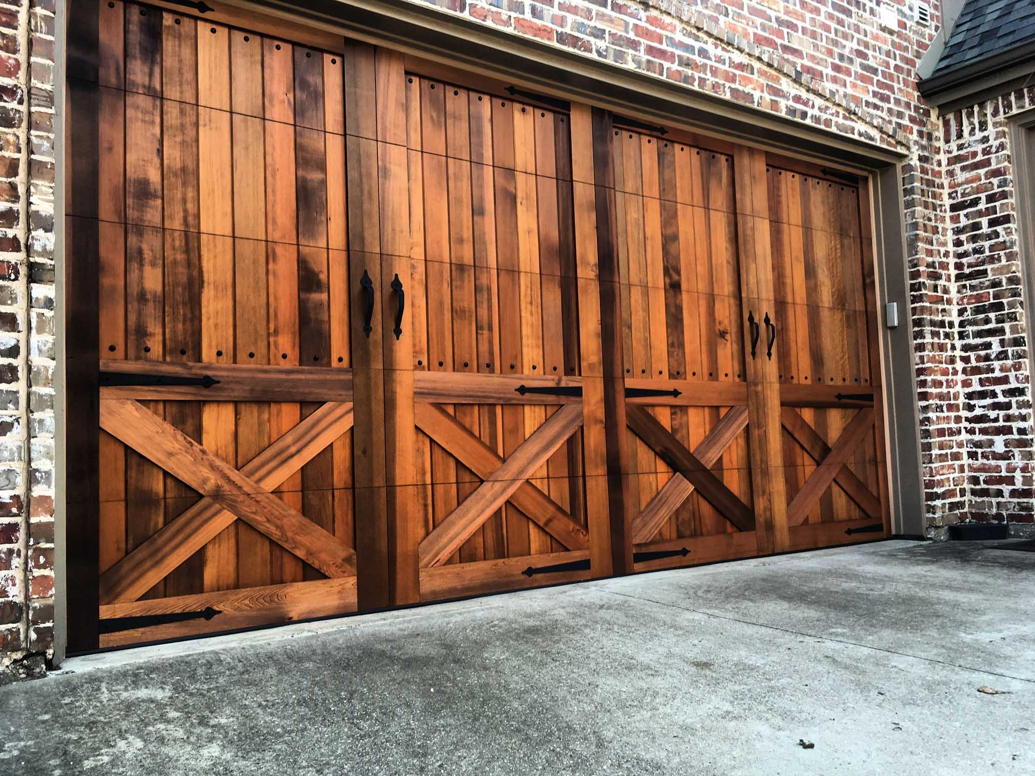 Clear Heart Cedar garage Door, Flat Top, Decorative Hardware