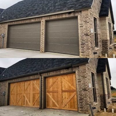 before and after cedar garage door upgrade