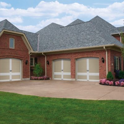 two tone eyebrow garage doors with hardware