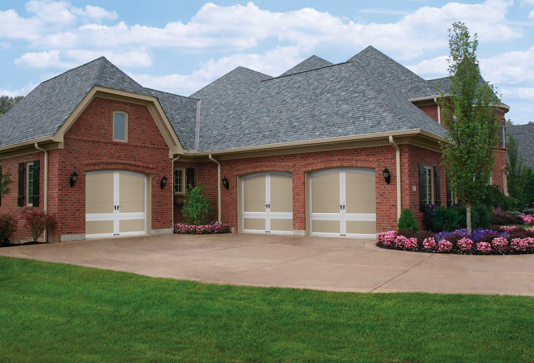 two tone eyebrow garage doors with hardware