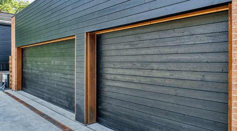 black shou sugi ban horizontal plank garage doors