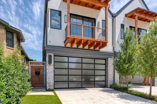 glass garage door installation with black frame dallas texas