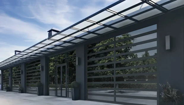 black aluminum full-view garage door clopay 904